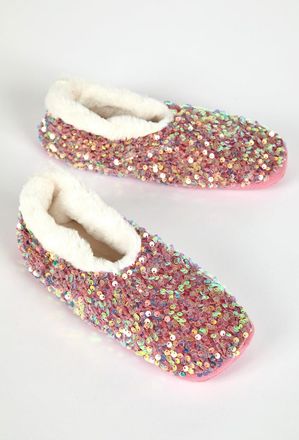 Roman Sequin Faux Fur Lofty Slippers