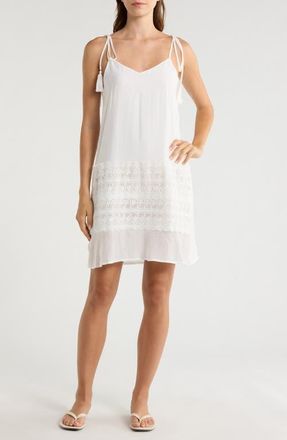 Elan Crochet Trim Cover-Up Dress in White at Nordstrom, Size X-Large