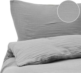 Beliani Duvet Cover and Pillowcase Set Light Grey Muslin Cotton 200 x 200 cm Modern Bedroom SUMNER
