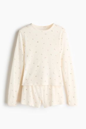 H&M Pyjama aus Pointellejersey - Cremefarben/Gebl&uuml;mt