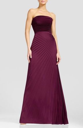 Dress The Population Kinley Accordion Pleat Strapless Evening Gown in Dark Cherry at Nordstrom, Size Xx-Large