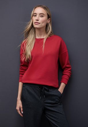 Street One Sweater STREET ONE, Damen, Gr. 36, racing rot meliert, Sweatware, Obermaterial: 72% Polyester, 22% Viskose, 6% Elasthan, unifarben, l&auml;ssig geschnitten