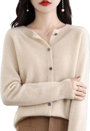 Generic QuyiFa 2024 Cashmere Button Front Long Sleeve Cardigan Soft Warm Knit Elastic Jumpers,Cashmere Sweaters for Women,Cashmere Cardigan Sweaters for Women