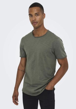 Only & Sons Rundhalsshirt ONLY & SONS ONSBENNE LONGY SS TEE NF 7822 NOOS, Herren, Gr. XXL, grau (castor gray), Single Jersey, Obermaterial: 100% Baumwolle, unifar