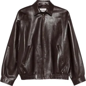 Miu Miu Logo-detail Leather Jacket