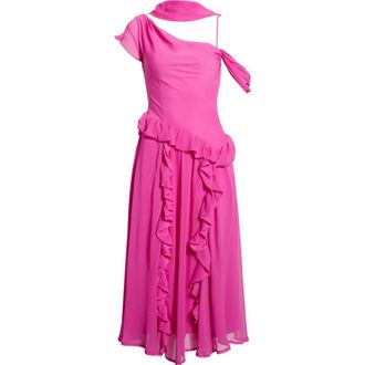 Damson Madder Moxie Ruffle Asymmetric Midi Dress in Fushia at Nordstrom, Size 16 Us