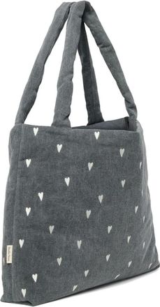 Studio Noos Tassen, Dames, Grijs, ONE Size, Denim, Denim Mom Tas met Hartjesprint