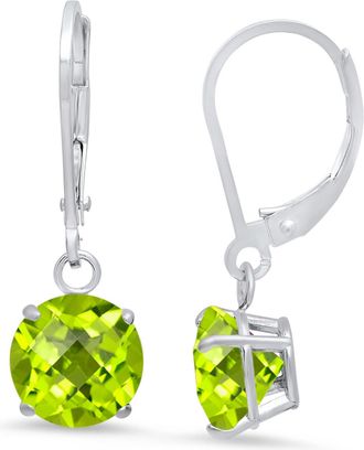 MAX + STONE Sterling Silver Round Checkerboard Cut Gemstone Leverback Earrings (8mm)