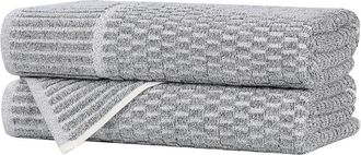 Superior Set Of 2 Juno Medium Weight Checkered Border Bath Towels