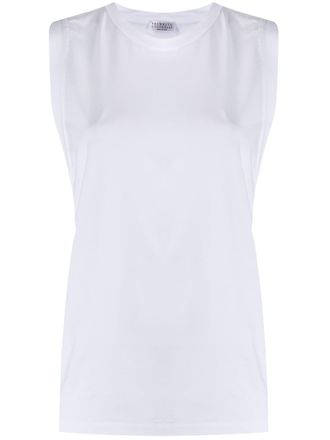Brunello Cucinelli crew-neck tank top - women - Cotton/Spandex/Elastane/Eco Brass - S - White