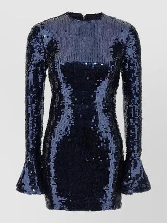 Rotate dress round neckline long sleeves flared cuffs sequins