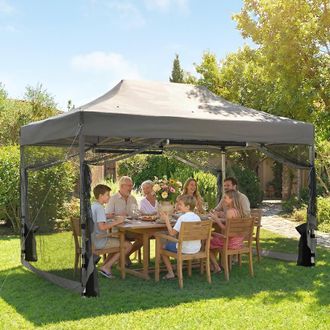 OUTSUNNY 3 x 4.5 m Pop Up Gazebo with Mesh, Heavy Duty Party Tent Marquee in Dark Grey