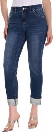 Frank Lyman Design Rhinestone Cuff Denim Pant In Blue