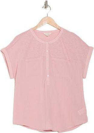Lucky Brand Mixed Media Short Sleeve Cotton Henley Top in Silver Pink at Nordstrom Rack, Size X-Large