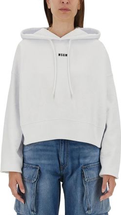 Msgm Katoenen sweatshirt met capuchon en micrologo - Dames - Hoodies - Wit - M - Katoen - Hoodies & sweatvesten