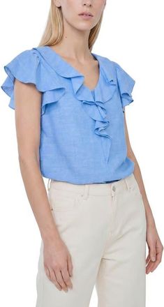 CeCe by Cynthia Steffe Ruffle Top in Classic Navy at Nordstrom, Size Xx-Large