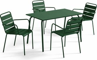Oviala Mesa de jard&iacute;n y 4 sillas de metal verde bosque