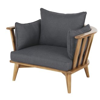 Maisons du monde Sill&oacute;n de jard&iacute;n de madera acacia maciza y cojines gris antracita