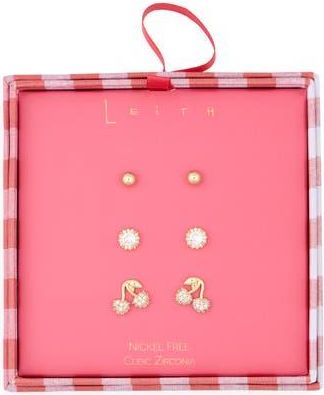Leith 3-Pack Assorted Cubic Zirconia Earrings Set in Clear- Gold at Nordstrom Rack