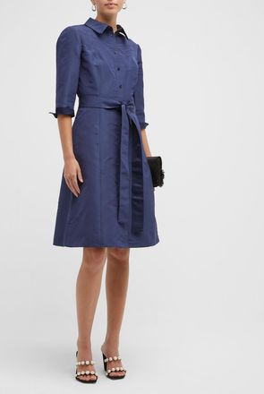 Carolina Herrera Faille 3/4-Sleeve Shirtdress