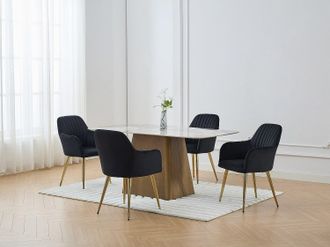 Vente-Unique Sedia con braccioli in Velluto e Metallo Dorato Nero - Lotto di 2 - ELEANA