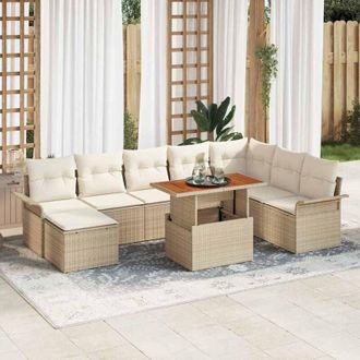 vidaXL Vidaxl - Conjunto De Sof&aacute; De Jard&iacute;n Con Coj&iacute;n 9 Pcs Beige Y Crema