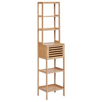 Beliani Beliani - Estanter&iacute;a De Ba&ntilde;o Moderno Almacenaje 6 Estantes 1 Puerta De Bamb&uacute; Madera Clara Lehi