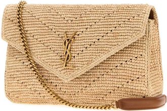 Saint Laurent Womens Loulou Shoulder Bag Brown Raffia