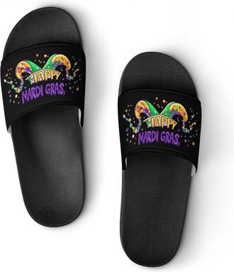 Generic Mardi Day Happy Gras Unisex Beach Slippers & Pool Slides Anti-Slip House Shoes for Home Outdoor