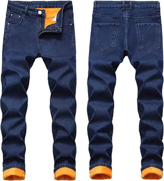 Generic Fleece Lined Jeans Men Winter Work Flannel Lined Jeans for Men Thermal Thicken Stretch Warm Denim Pants Thermal Trousers Winter Warm Thick Denim Pants