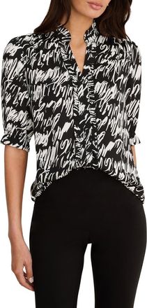 Nic+Zoe Cursive Print Chiffon Top in Black Multi at Nordstrom, Size Xx-Large