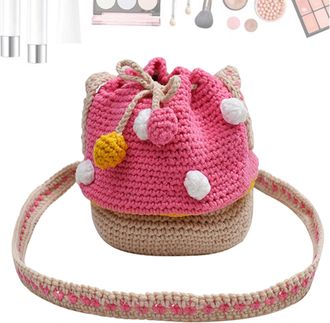 Generic Mushroom Knitted Handbag - Hand Knitted Handbag, Casual Shoulder Bag for Women, Hand Knitted Shoulder Bag, Multifunctional Earphone Bag, Pink, Refer t