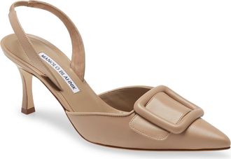 Manolo Blahnik Maysli Buckle Slingback Pointed Toe Pump in Dcrm1110 at Nordstrom, Size 10.5Us