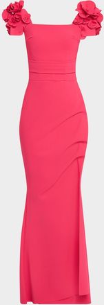 La Petite Robe Di Chiara Boni Square-Neck Floral Applique Column Gown