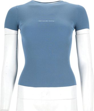 Alexander Wang Blue Fitted Ribbed Short-Sleeve Knit Top