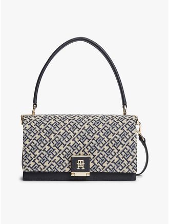 Tommy Hilfiger Womens Monogram Clasp Jacquard Crossbody Bag - Blue