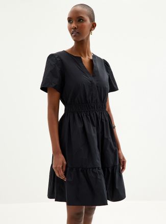 Contemporaine Womens Slit collar tiered poplin dress