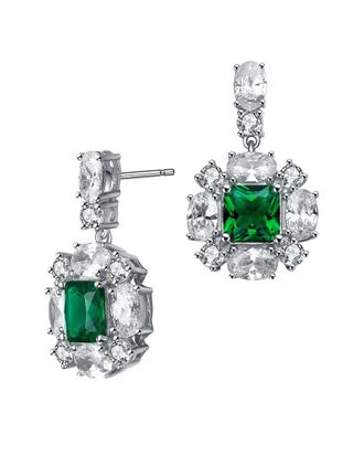 Genevive Silver Diamond Cz Dangle Earrings