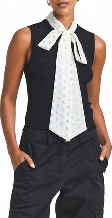 Derek Lam Calista Mixed Media Tie Neck Sweater In Black-Cream