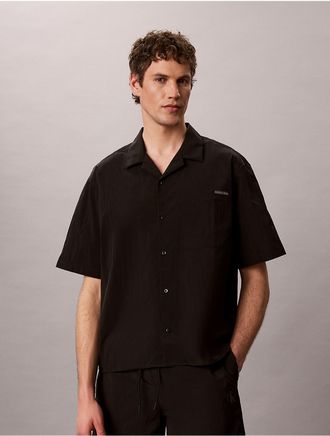 Calvin Klein Jeans Calvin Klein Mens Nylon Camp Collar Relaxed Shirt - Black - 2XL
