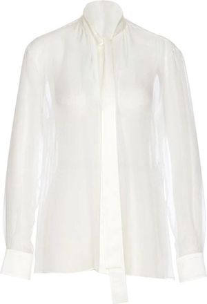 Dolce & Gabbana Zijde Blouse met Hoge Hals en Strikdetail - Dames - Blouses - Wit - S - Overhemden