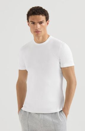 Brunello Cucinelli Stretch cotton and modal ribbed jersey crew neck T-shirt in White at Nordstrom, Size Xxx-Large