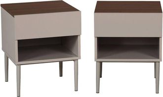 Sweeek Set of 2 bedside tables metal and wood decor 1 door 1 niche grey and walnut - Ashton