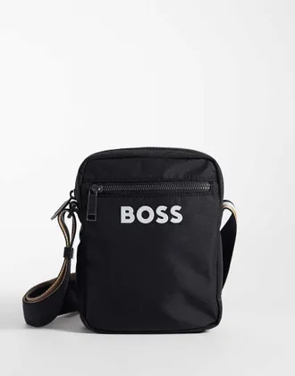 Boss Orange by Hugo Boss Boss Catch borsa crossbody con zip e logo nera-Nero
