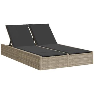 vidaXL Tumbona Doble Con Cojines Rat&aacute;n Sint&eacute;tico Gris Claro Vidaxl