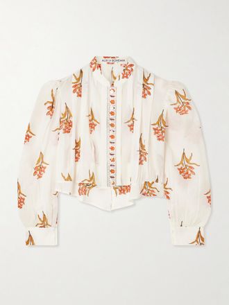 Alix of Bohemia Blusa Cropped In Voile Di Cotone Floreale Con Pinces Ryland Persimmon - Bianco sporco