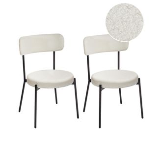 Beliani Beliani - Conjunto De 2 Sillas De Comedor Patas De Acero Negro Con Tapas Sin Reposabrazos Boucl&eacute; Blanco Allison