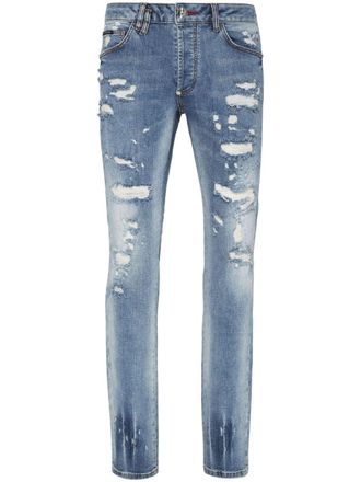 Philipp Plein paint-splatter straight-leg jeans - Blue