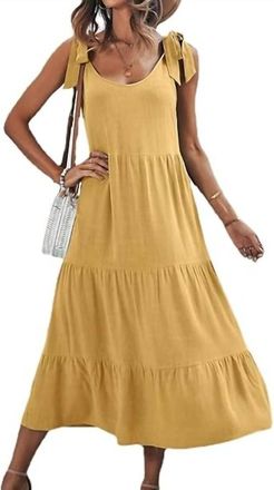 Frog Skateboards Bow Strap Linen Jumper Midi Dress In Marigold