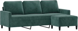 vidaXL Sof&aacute; De 3 Plazas Con Taburete De Terciopelo Verde Oscuro 180 Cm Vidaxl